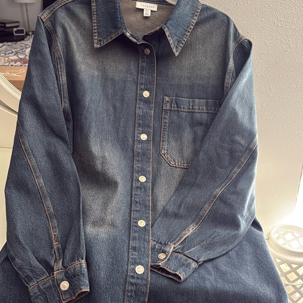 🔥Topshop Coated Denim Snap-up Shirt🔥
